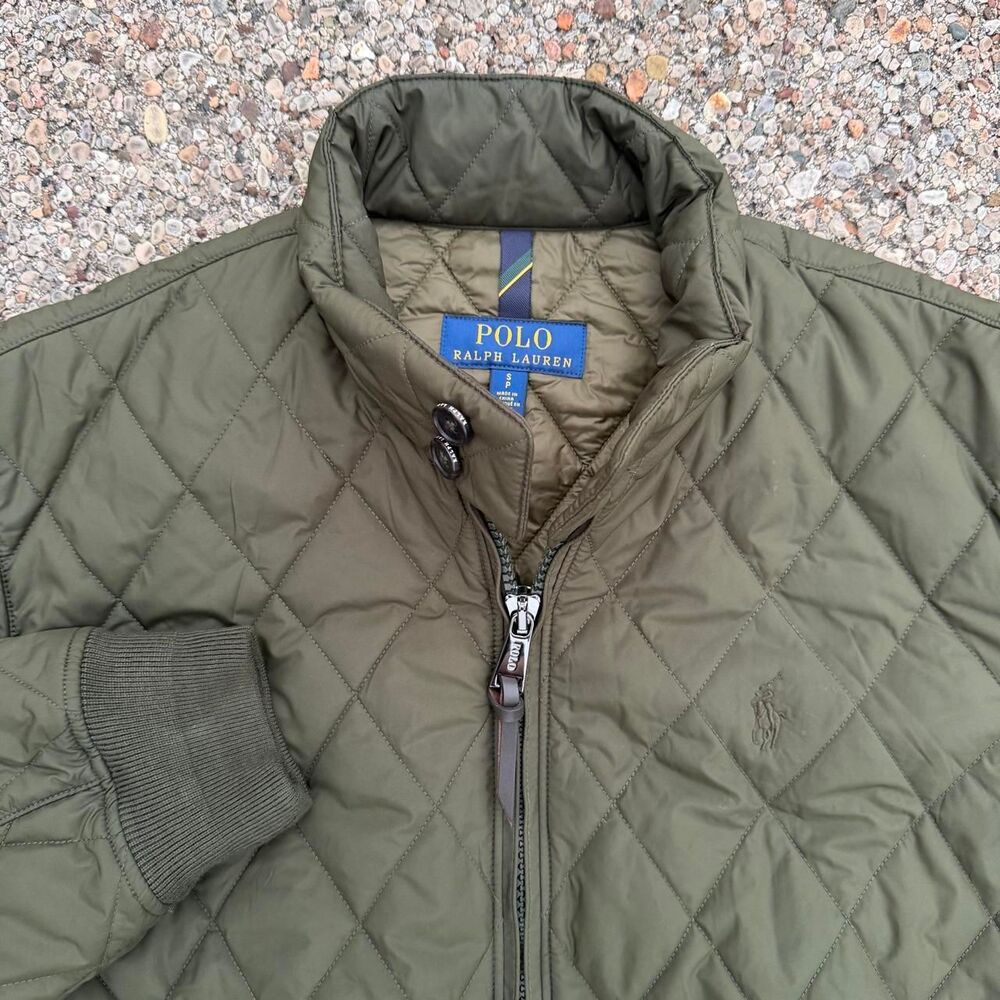 Polo Ralph Lauren Olive Brown Diamond Quilted Jacket Men’s Small Full Zip Pony